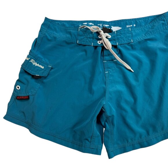 MAUI RIPPERS Teal Blue Green Board Shorts.  Swimming Beach.  Drawstring.  Size 8 - Picture 1 of 9